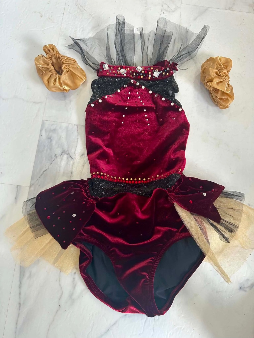 Girls Burgundy and Gold Dance Costume Leotard custom size 10-12